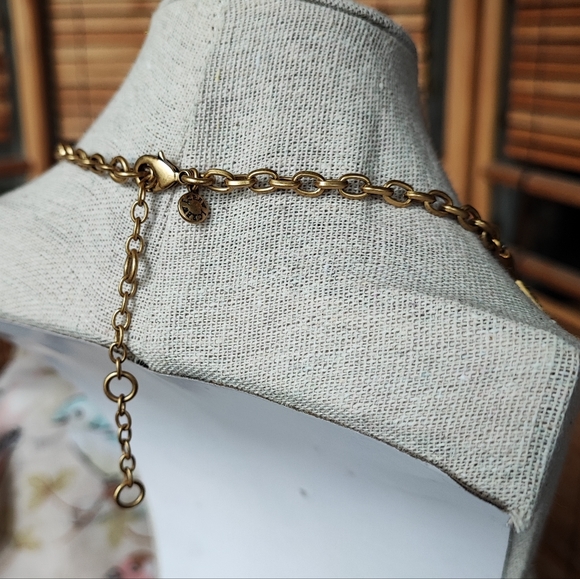 J. Crew Art Deco Revival Oxidized Brass Blue Tone Stone Statement Necklace EUC - Picture 4 of 8